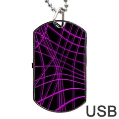 Purple And Black Warped Lines Dog Tag Usb Flash (two Sides)  by Valentinaart