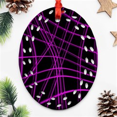 Purple And Black Warped Lines Oval Filigree Ornament (2-side)  by Valentinaart