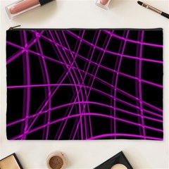 Purple And Black Warped Lines Cosmetic Bag (xxxl)  by Valentinaart