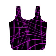 Purple And Black Warped Lines Full Print Recycle Bags (m)  by Valentinaart