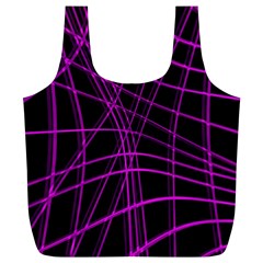 Purple And Black Warped Lines Full Print Recycle Bags (l)  by Valentinaart