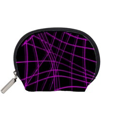 Purple And Black Warped Lines Accessory Pouches (small)  by Valentinaart