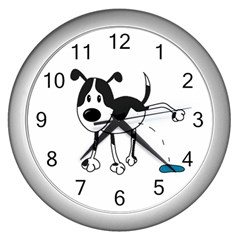 My Cute Dog Wall Clocks (silver)  by Valentinaart