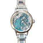 Mother Mary And Infant Jesus Christ  Blue Portrait Old Vintage Drawing Round Italian Charm Watch Front