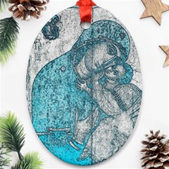 Mother Mary And Infant Jesus Christ  Blue Portrait Old Vintage Drawing Ornament (oval)  by yoursparklingshop