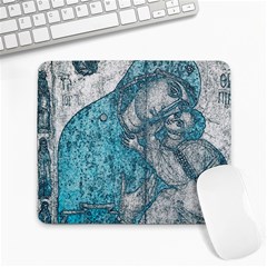 Mother Mary And Infant Jesus Christ  Blue Portrait Old Vintage Drawing Large Mousepads by yoursparklingshop