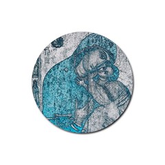 Mother Mary And Infant Jesus Christ  Blue Portrait Old Vintage Drawing Rubber Round Coaster (4 Pack)  by yoursparklingshop