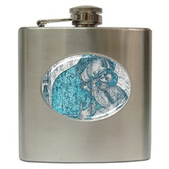 Mother Mary And Infant Jesus Christ  Blue Portrait Old Vintage Drawing Hip Flask (6 Oz) by yoursparklingshop