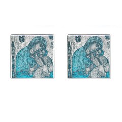 Mother Mary And Infant Jesus Christ  Blue Portrait Old Vintage Drawing Cufflinks (square) by yoursparklingshop