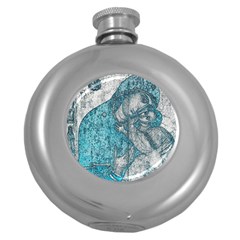 Mother Mary And Infant Jesus Christ  Blue Portrait Old Vintage Drawing Round Hip Flask (5 Oz) by yoursparklingshop