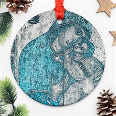 Mother Mary And Infant Jesus Christ  Blue Portrait Old Vintage Drawing Round Ornament (two Sides)  by yoursparklingshop