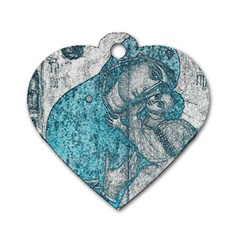 Mother Mary And Infant Jesus Christ  Blue Portrait Old Vintage Drawing Dog Tag Heart (two Sides) by yoursparklingshop