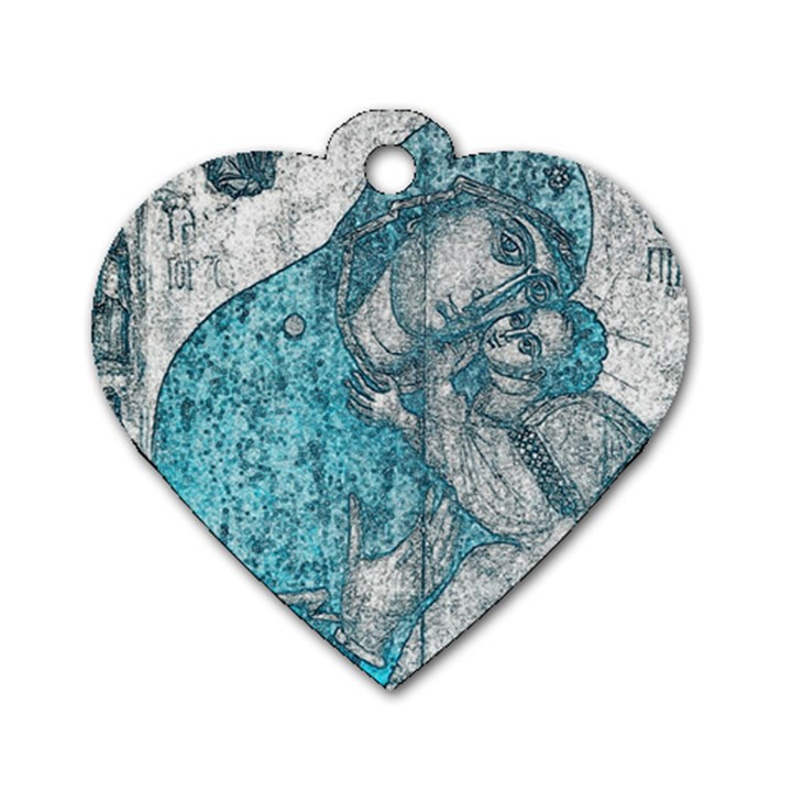 Mother Mary And Infant Jesus Christ  Blue Portrait Old Vintage Drawing Dog Tag Heart (Two Sides)