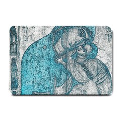 Mother Mary And Infant Jesus Christ  Blue Portrait Old Vintage Drawing Small Doormat  by yoursparklingshop