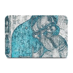 Mother Mary And Infant Jesus Christ  Blue Portrait Old Vintage Drawing Plate Mats by yoursparklingshop