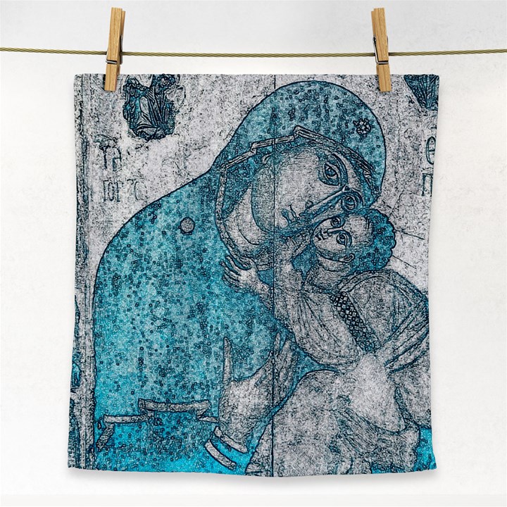 Mother Mary And Infant Jesus Christ  Blue Portrait Old Vintage Drawing Face Towel