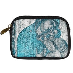 Mother Mary And Infant Jesus Christ  Blue Portrait Old Vintage Drawing Digital Camera Cases by yoursparklingshop