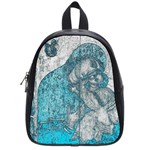 Mother Mary And Infant Jesus Christ  Blue Portrait Old Vintage Drawing School Bags (Small)  Front