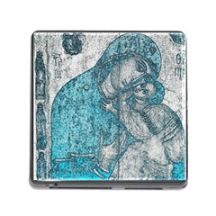 Mother Mary And Infant Jesus Christ  Blue Portrait Old Vintage Drawing Memory Card Reader (square) by yoursparklingshop