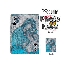 Mother Mary And Infant Jesus Christ  Blue Portrait Old Vintage Drawing Playing Cards 54 (mini)  by yoursparklingshop