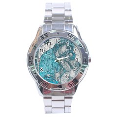 Mother Mary And Infant Jesus Christ  Blue Portrait Old Vintage Drawing Stainless Steel Analogue Watch by yoursparklingshop