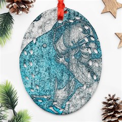 Mother Mary And Infant Jesus Christ  Blue Portrait Old Vintage Drawing Oval Filigree Ornament (2-side)  by yoursparklingshop