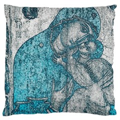 Mother Mary And Infant Jesus Christ  Blue Portrait Old Vintage Drawing Large Cushion Case (two Sides) by yoursparklingshop