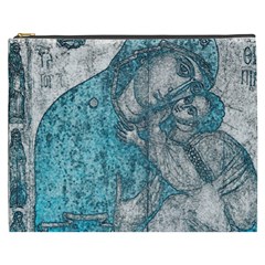 Mother Mary And Infant Jesus Christ  Blue Portrait Old Vintage Drawing Cosmetic Bag (xxxl)  by yoursparklingshop