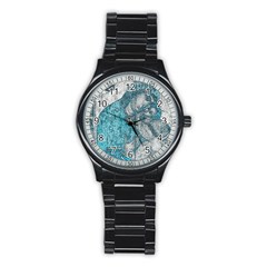 Mother Mary And Infant Jesus Christ  Blue Portrait Old Vintage Drawing Stainless Steel Round Watch by yoursparklingshop