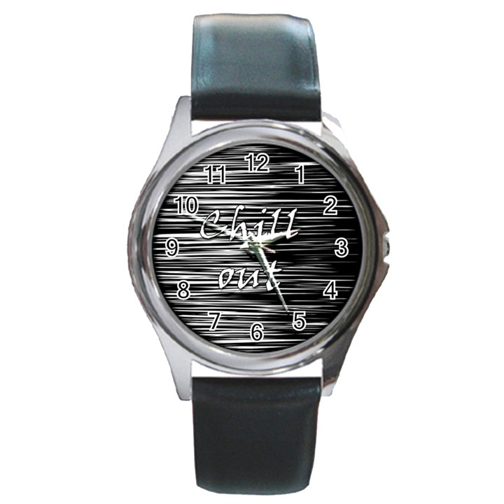 Black an white  Chill out  Round Metal Watch