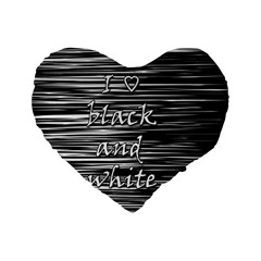 I Love Black And White Standard 16  Premium Flano Heart Shape Cushions