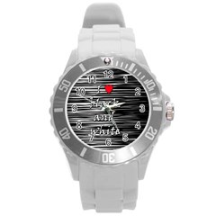 I Love Black And White 2 Round Plastic Sport Watch (l) by Valentinaart