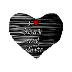 I Love Black And White 2 Standard 16  Premium Flano Heart Shape Cushions