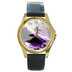 Purple Christmas Tree Round Gold Metal Watch by yoursparklingshop