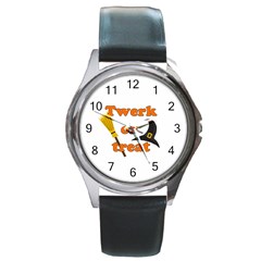 Twerk Or Treat - Funny Halloween Design Round Metal Watch by Valentinaart