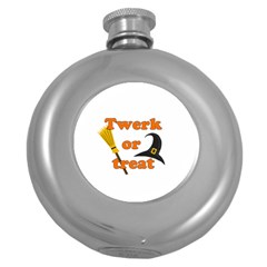 Twerk Or Treat - Funny Halloween Design Round Hip Flask (5 Oz) by Valentinaart