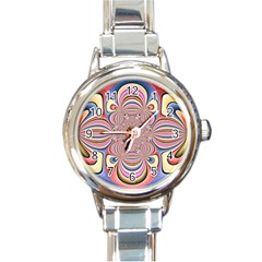 Pastel Shades Ornamental Flower Round Italian Charm Watch by designworld65