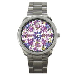 Stylized Floral Ornate Pattern Sport Metal Watch by dflcprints