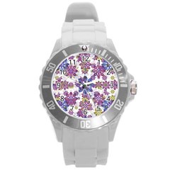 Stylized Floral Ornate Pattern Round Plastic Sport Watch (l) by dflcprints