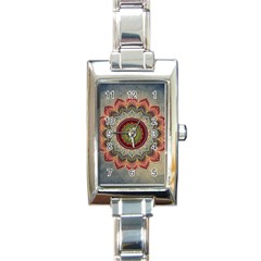 Folk Art Lotus Mandala Dirty Blue Red Rectangle Italian Charm Watch by EDDArt