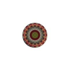 Folk Art Lotus Mandala Dirty Blue Red 1  Mini Buttons by EDDArt