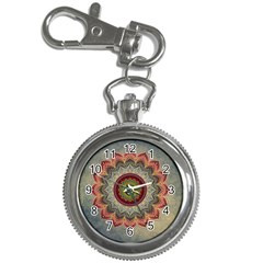 Folk Art Lotus Mandala Dirty Blue Red Key Chain Watches by EDDArt