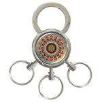 Folk Art Lotus Mandala Dirty Blue Red 3-Ring Key Chains Front