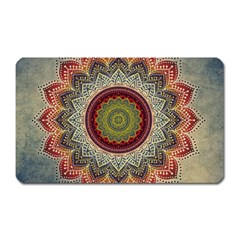 Folk Art Lotus Mandala Dirty Blue Red Magnet (rectangular) by EDDArt