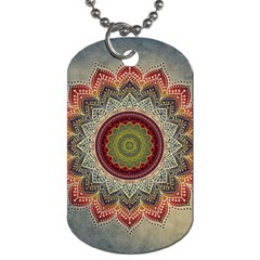 Folk Art Lotus Mandala Dirty Blue Red Dog Tag (one Side) by EDDArt