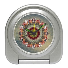 Folk Art Lotus Mandala Dirty Blue Red Travel Alarm Clocks by EDDArt