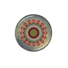 Folk Art Lotus Mandala Dirty Blue Red Hat Clip Ball Marker by EDDArt