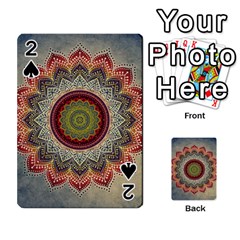 Folk Art Lotus Mandala Dirty Blue Red Playing Cards 54 Designs  by EDDArt