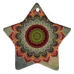 Folk Art Lotus Mandala Dirty Blue Red Star Ornament (two Sides)  by EDDArt