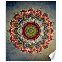 Folk Art Lotus Mandala Dirty Blue Red Canvas 8  X 10  by EDDArt